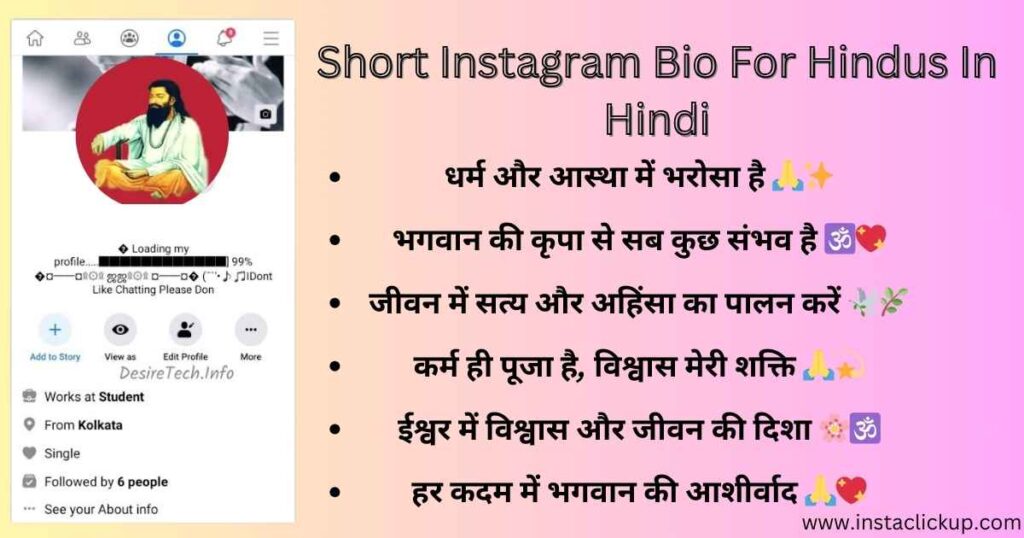 Short Instagram Bio For Hindus In Hindi